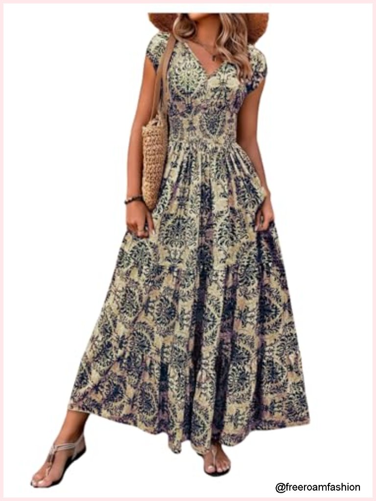 Women's Western Cowgirl Boho Maxi Dress Summer Vacation Sundress